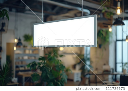 AI-generated content. Mockup Hanging banner with store background. Advertising concept. Generative AI AI-generated content. Mockup Hanging banner with store background. Advertising concept. Generative AI 111726673