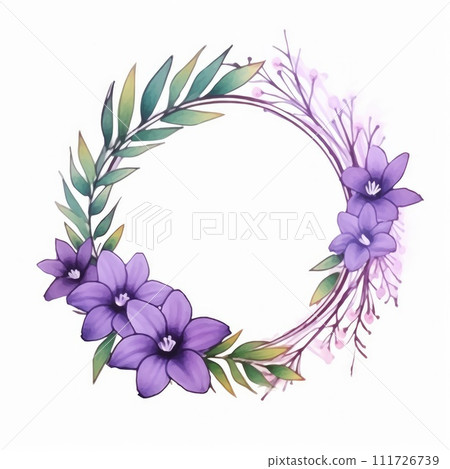 AI-generated content. Watercolor flowers frame illustration for greeting card. Generative AI 111726739