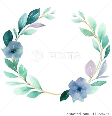 AI-generated content. Watercolor flowers frame illustration for greeting card. Generative AI 111726784