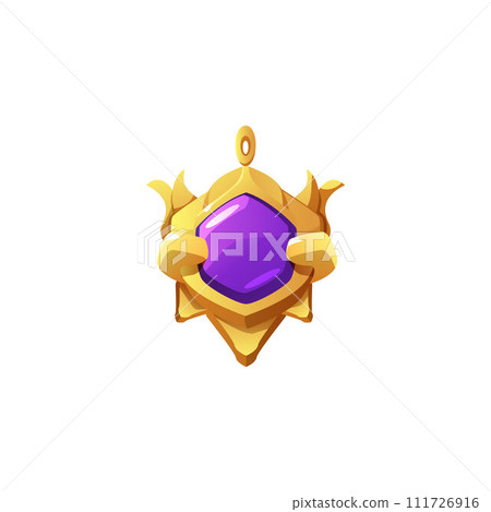 3D vector pendant on a witchcraft theme with a purple stone in a gold frame. 3D vector pendant on a witchcraft theme with a purple stone in a gold frame. 111726916