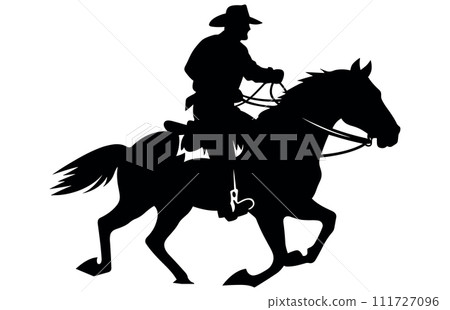 cowboy and horse running silhouettes , Cowboys ride horses, Riders on horseback 111727096