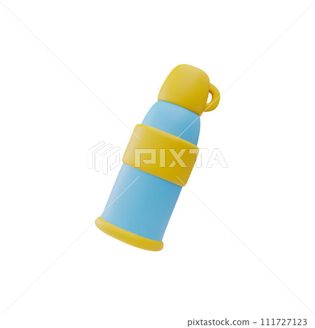 Hiking equipment, thermos with mug. 3D vector isolated image. 111727123