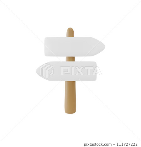 Wooden signboard 3D vector icon, travel navigation board, cartoon direction pointer, divarication arrows on the stick 111727222