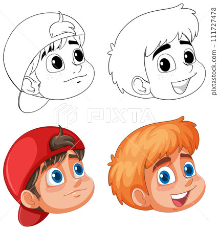 Cartoon Boy Faces in Various Expressions 111727478