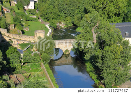 Grand Duchy of Luxembourg, a country in the Benelux, view of the Grund (lowland) from the top of a cliff in the capital, a world cultural heritage site Grand Duchy of Luxembourg, a country in the Benelux, view of the Grund (lowland) from the top of a cliff in the capital, a world cultural heritage site 111727487
