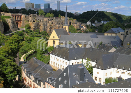 Grand Duchy of Luxembourg, a country in the Benelux, view of the Grund (lowland) from the top of a cliff in the capital, a world cultural heritage site Grand Duchy of Luxembourg, a country in the Benelux, view of the Grund (lowland) from the top of a cliff in the capital, a world cultural heritage site 111727498