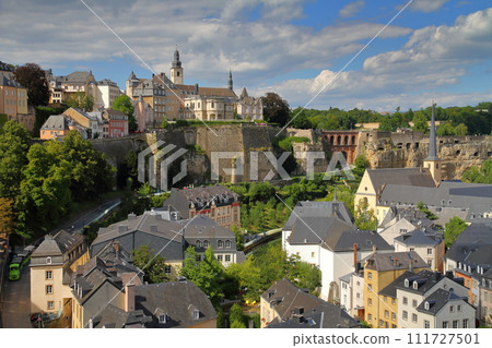 Grand Duchy of Luxembourg, a country in the Benelux, view of the Grund (lowland) from the top of a cliff in the capital, a world cultural heritage site Grand Duchy of Luxembourg, a country in the Benelux, view of the Grund (lowland) from the top of a cliff in the capital, a world cultural heritage site 111727501