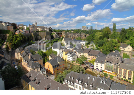 Grand Duchy of Luxembourg, a country in the Benelux, view of the Grund (lowland) from the top of a cliff in the capital, a world cultural heritage site 111727508