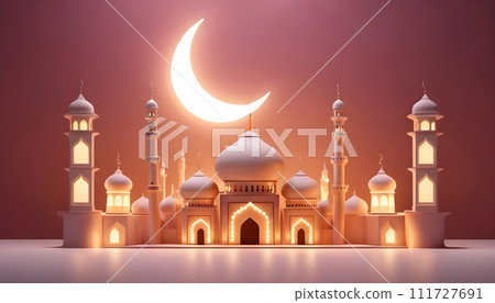 3d illustration of a mosque with a crescent... - Stock Illustration ...