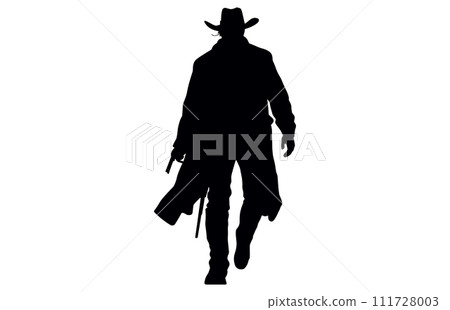 Silhouette of cowboys walking, Cowboy in various action, cowboys walking vector Silhouette of cowboys walking, Cowboy in various action, cowboys walking vector 111728003