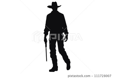 Silhouette of cowboys walking, Cowboy in various action, cowboys walking vector Silhouette of cowboys walking, Cowboy in various action, cowboys walking vector 111728007