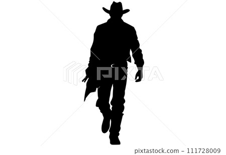Silhouette of cowboys walking, Cowboy in various action, cowboys walking vector Silhouette of cowboys walking, Cowboy in various action, cowboys walking vector 111728009