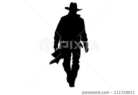 Silhouette of cowboys walking, Cowboy in various action, cowboys walking vector 111728011