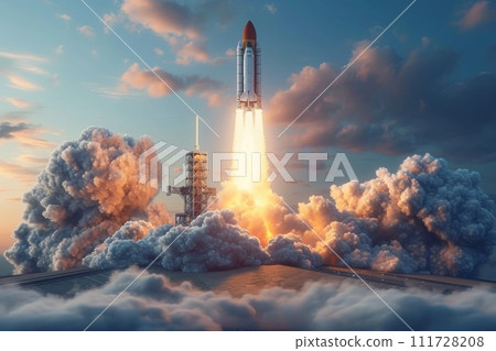 The space shuttle begins to take off into space. 3d illustration 111728208