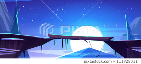 Suspension rope bridge in night mountains 111729311