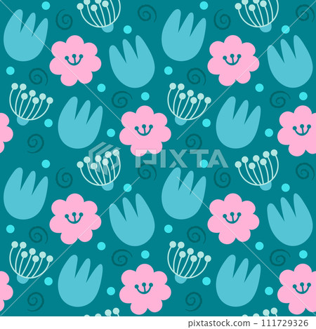 Cute hand drawn flowers seamless pattern with floral for fabric textiles clothing wrapping paper cove banner home decor abstract backgrounds Vector illustration 111729326