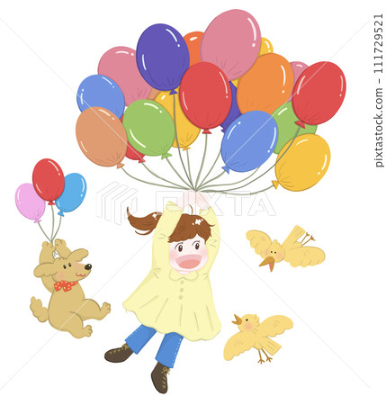 Girl with balloons 1 flying in the sky Girl with balloons 1 flying in the sky 111729521