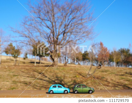 Landscape with minicars: Park and march under the blue sky 111729570