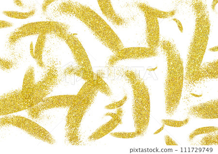 Gold glitter brush strokes on white isolated background. Abstract background 111729749