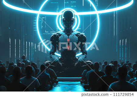 AI-generated content. Cyber god in front of their adepts for artificial super intelligence encounter 111729854