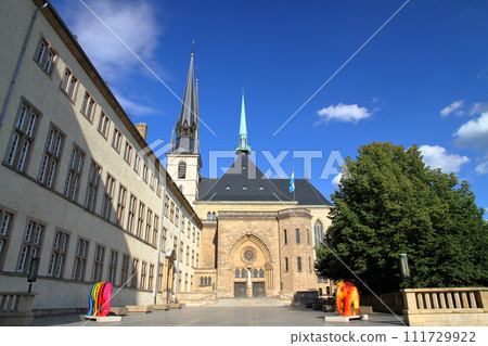 Notre Dame Cathedral in the old town of the capital, a world cultural heritage site in the Grand Duchy of Luxembourg, a country in the Benelux 111729922