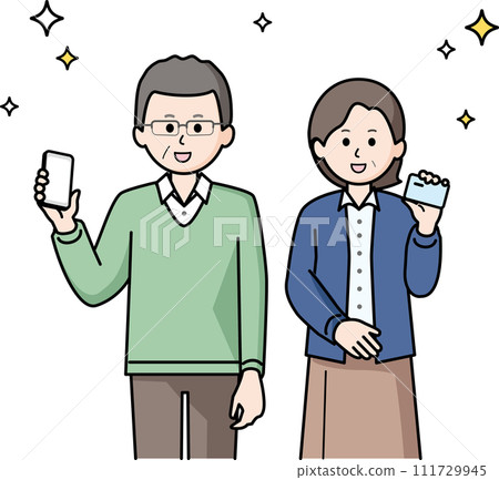 高級折扣：附智慧型手機和卡片的情侶 111729945