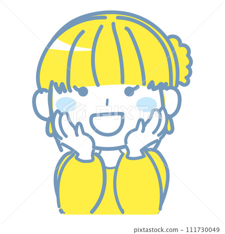 Illustration of a happy young woman with both hands on her cheeks 2 Illustration of a happy young woman with both hands on her cheeks 2 111730049