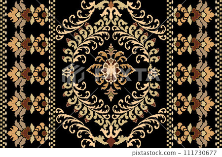 Ikat tribal Indian seamless pattern. Ethnic Aztec fabric carpet mandala ornament native boho chevron textile.Geometric African American oriental traditional vector illustrations. Embroidery style. 111730677