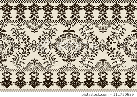 Ikat tribal Indian seamless pattern. Ethnic Aztec fabric carpet mandala ornament native boho chevron textile.Geometric African American oriental traditional vector illustrations. Embroidery style. 111730689