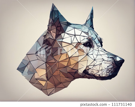Dog head made of many small triangles with Generative AI. 111731140