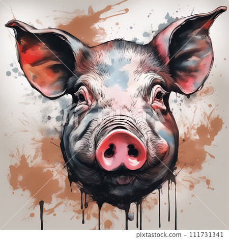 watercolor paint of chinese zodiac - pig with Generative AI. watercolor paint of chinese zodiac - pig with Generative AI. 111731341