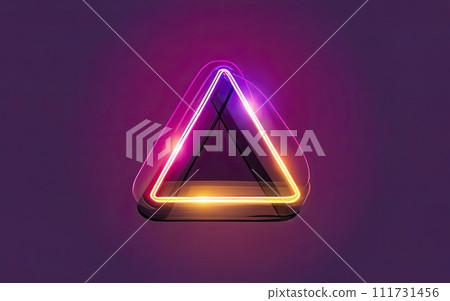 Neon rounded triangle frame with shining effects on dark background with Generative AI. 111731456