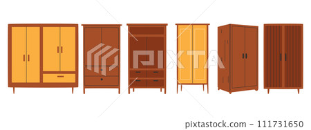 Set of trendy wardrobes in scandinavian style. Modern soft furniture collection. 111731650