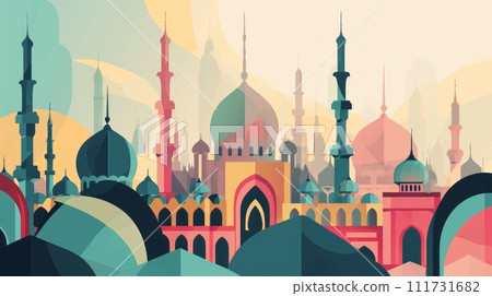 mosque in flat style. Muslim holy month of Ramadan. 111731682