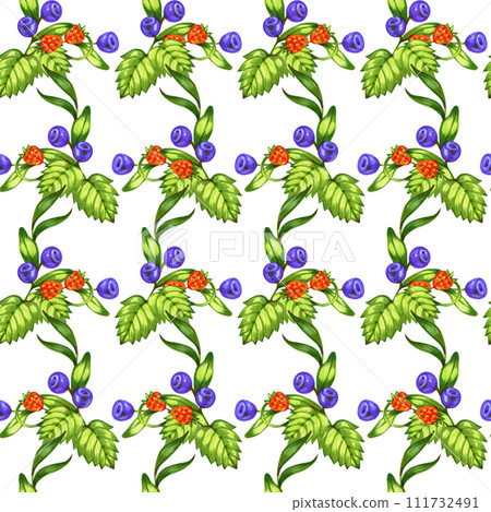 Watercolor strawberries. pattern of red strawberries watercolor. Seamless watercolor background. Watercolor background with blueberry, leaves, berries and Black currant for design, fabric, paper Watercolor strawberries. pattern of red strawberries watercolor. Seamless watercolor background. Watercolor background with blueberry, leaves, berries and Black currant for design, fabric, paper 111732491