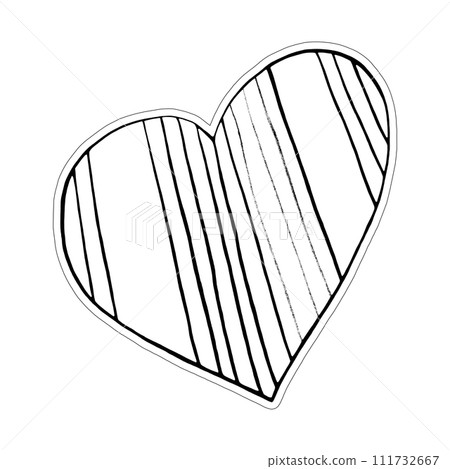 Black Heart Sticker Drawn by Colored Pencil. Heart Shape Isolated on White Background. Black Heart Sticker Drawn by Colored Pencil. Heart Shape Isolated on White Background. 111732667