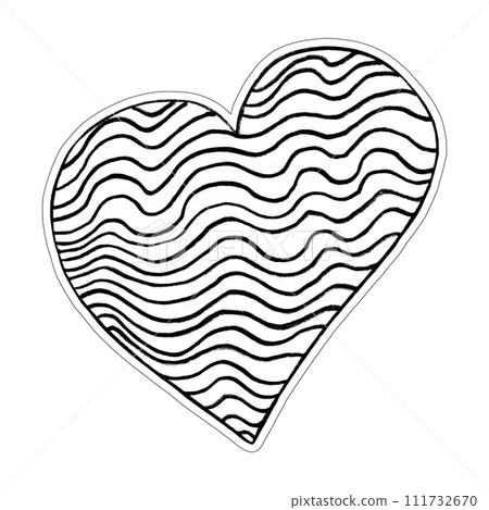 Black Heart Sticker Drawn by Colored Pencil. Heart Shape Isolated on White Background. 111732670