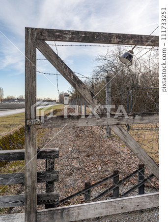 Old World War 2 Watchtower in the Dachau Concentration camp memorial 111733251