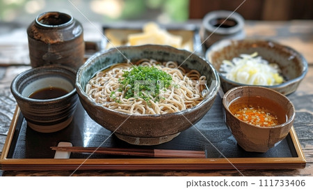 Traditional Japanese soba and udon set meal 111733406