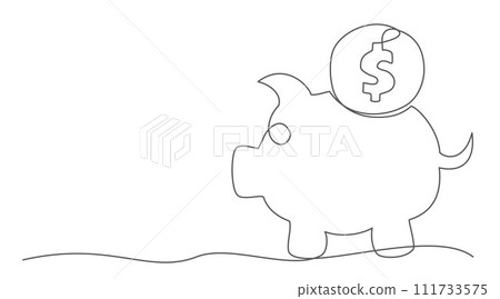 Piggy bank One line drawing isolated on white background Piggy bank One line drawing isolated on white background 111733575