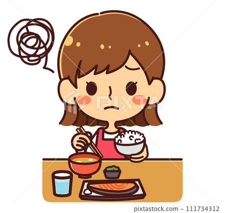 Illustration material of a girl who is picky when it comes to food 111734312