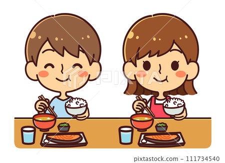 Children enjoying meals with smiles illustration material Children enjoying meals with smiles illustration material 111734540