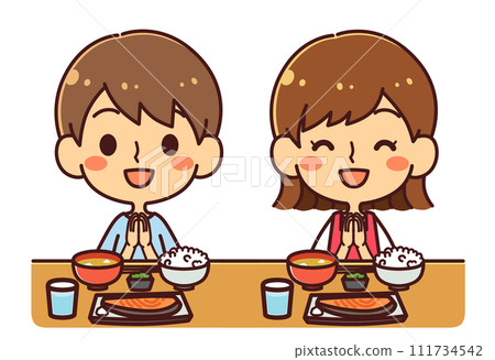 Children making itadakimasu illustration material 111734542