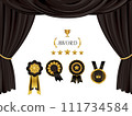 Set of black stage curtain background and emblems 111734584