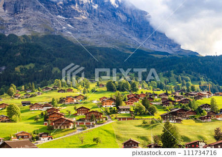 View of Grindelwald village in Bernese Oberland, Switzerland 111734716