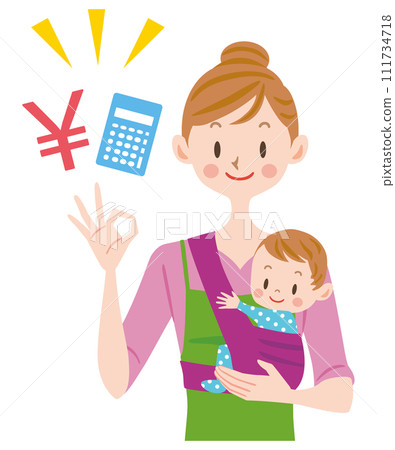 管理家庭財務的母親 抱著嬰兒的母親 管理家庭財務的母親 抱著嬰兒的母親 111734718