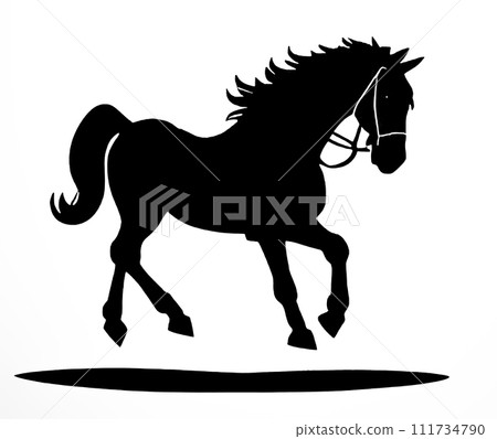 Animal concept. Black and white running horse silhouette. Animal concept. Black and white running horse silhouette. 111734790
