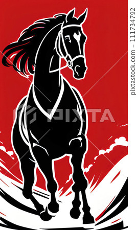Animal concept. Black and white running horse silhouette. Animal concept. Black and white running horse silhouette. 111734792