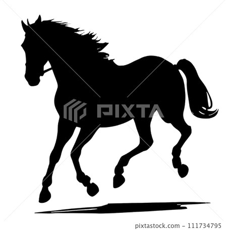 Animal concept. Black and white running horse silhouette. Animal concept. Black and white running horse silhouette. 111734795
