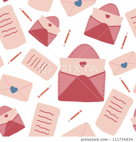Pink red flat design seamless pattern letters and paper Pink red flat design seamless pattern letters and paper 111734834